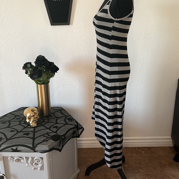 *SOLD* Just Love Black & Gray Striped Maxi High Low Dress - Picture 2 of 10